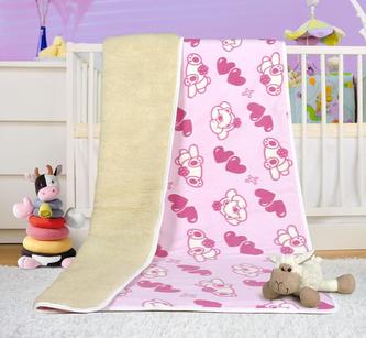 Evropské merino deka dětská bílá s růžovým  povrchem - deka medvídek růžový - 100x150 cm