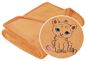 Přikrývka Korall micro s výšivkou - lososová - tygřík - 75x100 cm