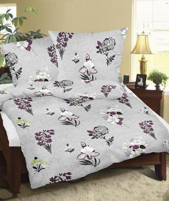 Povlečení flanelové - louka - vínová, šedá - 140x200, 70x90 cm