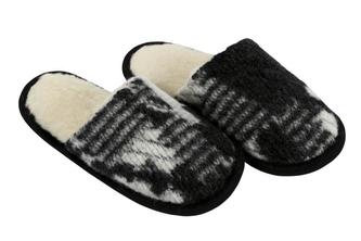 Australské meríno pantofle 520g/m2 - bílo černý beránek/černá stuha - velikost 41-42