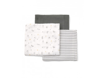 Mušelínové pleny 3 ks 90x90 cm šedé