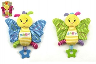 Motýl chrastítko plyš 28 cm, 3 barvy (1ks na kartě)