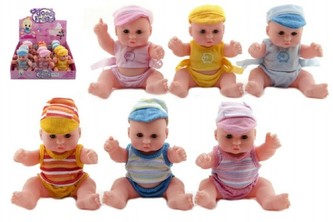 Miminko pevné tělo plast 18cm na baterie se zvukem asst mix druhů 12ks v boxu