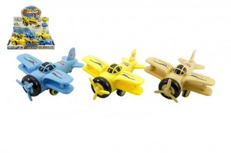Letadlo plast 15cm, 3 barvy, na baterie se světlem se zvukem na setrvačník - 1 kus