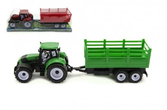 Traktor s vlečkou plast 38cm na setrvačník asst 1ks, 2 různé barvy