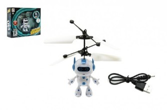 Vrtulníkový robot plast 13 x 11 cm s USB kabelem na nabíjení svítící, 2 barvy (1ks v krabičce)
