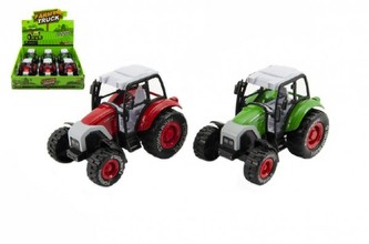 Traktor plast/kov 14cm asst 2 barvy na zpětné natažení 6ks v boxu