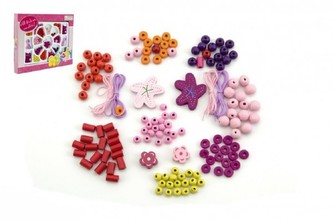 Korálky s doplňky dřevo 0,5cm mix barev v krabici 31x24x3cm