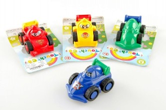 Závodní auto plast 10cm volný chod;t 4 barvy; na kartě - 1 kus