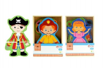Puzzle šatník dřevo 17cm asst 3 barvy v krabičce  24m+