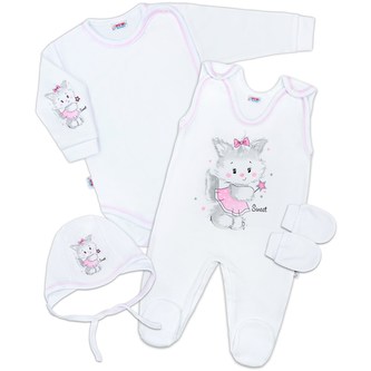 Soupravička 4-dílná New Baby Kočička bílo-růžová - velikost 62 (3-6m)