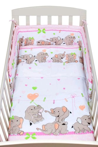 3-dílné ložní povlečení New Baby 90/120 cm růžové se sloníky