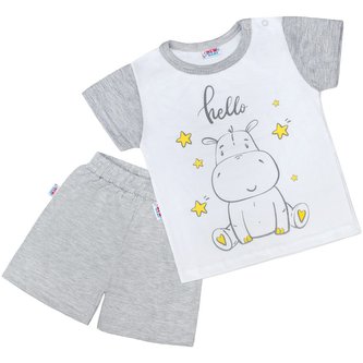 Dětské letní pyžamko New Baby Hello s hrošíkem bílo-šedé - velikost 86 (12-18m)