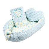 Luxusní hnízdečko s polštářkem a peřinkou New Baby Srdíčko modré