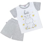 Dětské letní pyžamko New Baby Hello s hrošíkem bílo-šedé - velikost 92 (18-24m)