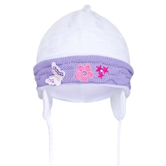 Pletená dětská čepička New Baby bílo-fialová - velikost 80 (9-12m)
