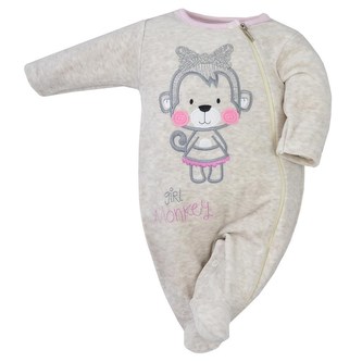 Kojenecký semiškový overal Koala Monkey béžovo-růžový