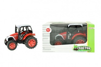 Traktor na setrvačník plast 14cm v krabičce 19x11x11cm červený