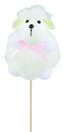 Ovečka plyšová  bílá s růžovou mašlí zápich 8cm + špejle