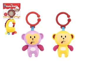 Chrastítko žirafa/opice plast 19-21cm mix barev na kartě v sáčku 0m+