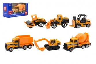 Auto stavební kov/plast 8cm na volný chod mix druhů v krabičce 12x6xx5cm 36ks v boxu