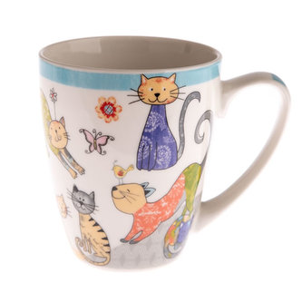 Hrnek porcelánový s kočkami - barevný 390 ml