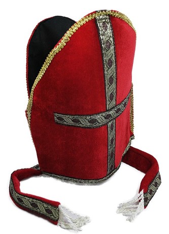 Mikulášská čepice - červená se zlatým lemováním