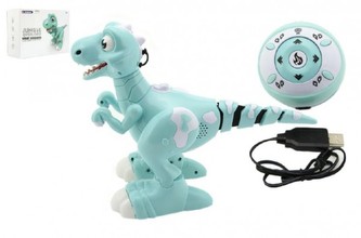 Dinosaurus RC chodící a tancující plast 30cm na baterie se světlem se zvukem v krabici 40x30x17cm