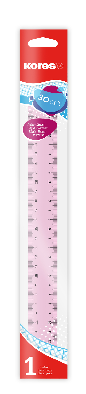 Transparentní pravítko 30 cm (světle modré, růžové)