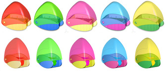 SNAPPY, jednoduché plastové ořezávátko se zásobníkem, mix 5 barev (červená, žlutá, modrá, zelená, růžová)