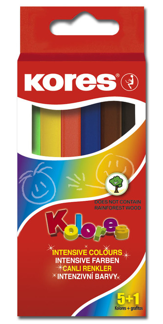 Trojhranné pastelky KOLORES MINI SET 5+1, 3 mm / 5 barev + 1x obyčejná tužka