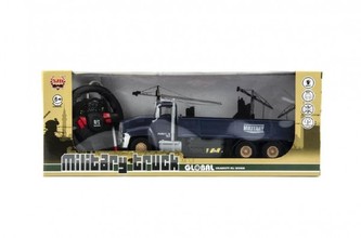 Auto RC vojenské nákladní plast 26cm na baterie se světlem v krabici 40x15x11cm