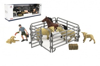 Zvířátka domácí farma s doplňky sada plast 3 druhy v krabičce 43x14x10cm