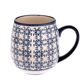 Keramický hrnek - modrý vzor 390 ml