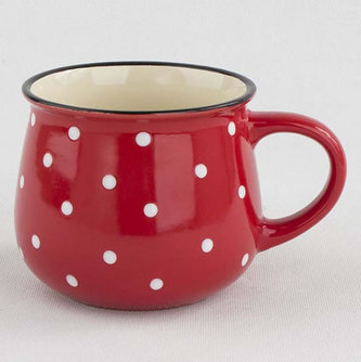 Velký keramický hrnek s puntíky - červený 770 ml