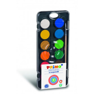 Vodové barvy PRIMO BLACK, Ø 30mm, 12 barev + štětec