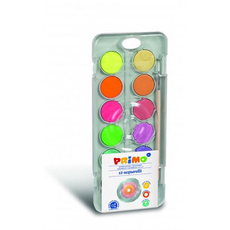 Vodové barvy PRIMO, Ø 30mm, 8 metal + 4 fluo barvy + štětec Vodové barvy PRIMO, Ø 30mm, 8 metal + 4 fluo barvy + štětec