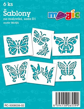 Papírové šablony MAGIC, 11 x 14cm, 6ks, sada D1 - Motýli