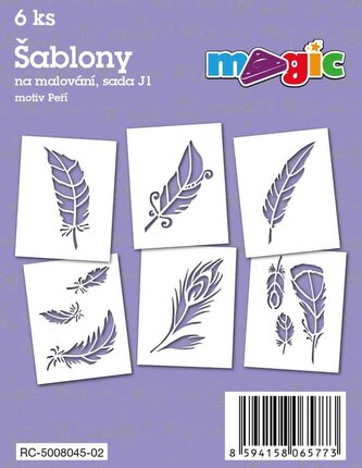 Papírové šablony MAGIC, 11 x 14cm, 6ks, sada J1 - Peří