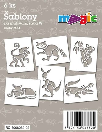 Papírové šablony MAGIC, 11 x 14cm, 6ks, sada W - Zoo