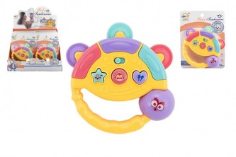 Tamburínka baby plast 12cm 2 barev na baterie se světlem se zvukem na kartě 8ks v boxu 18m+