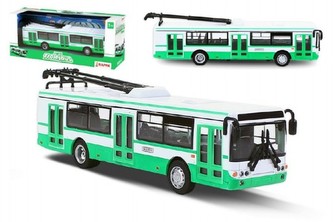 Kovový trolejbus zelený, 16 cm
