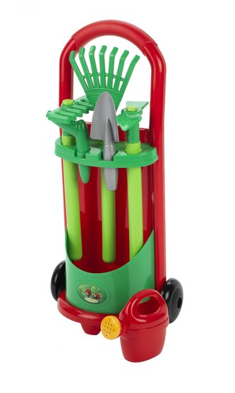 Vozík se zahradním nářadím a konvičkou