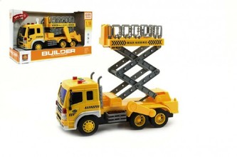 Auto nákladní se zvedací plošinou plast 26cm na baterie se světlem se zvukem v krabici