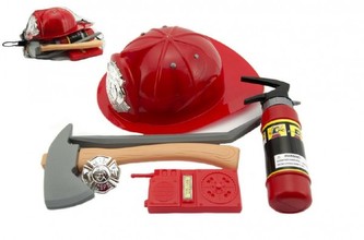 Sada hasič helma + doplňky plast 35cm v síťce