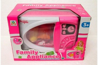 Mikrovlnná trouba s doplňky plast 18cm na baterie se světlem v krabici 25x17x14cm