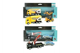 Auto nákladní/odtahovka 2ks kov 18cm na zpětné natažení 2 druhy v krabičce 24x11x5cm