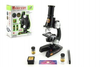Mikroskop s doplňky plast 21cm na baterie se světlem v krabici 8+