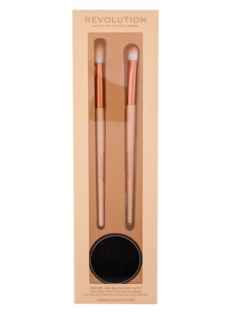 Makeup Revolution London Define & Blend plochý štětec na oční stíny 1 ks + štětec na blending 1 ks + čistič na štětce 1 ks