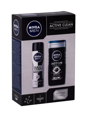 Nivea Men Active Clean sprchový gel 250 ml + antiperspirant sprej Black & White Invisible 150 ml